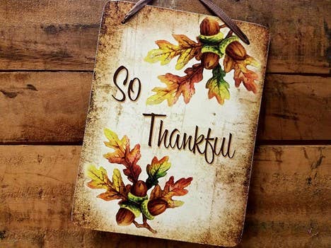 So Thankful Leaves and Acorns Sign