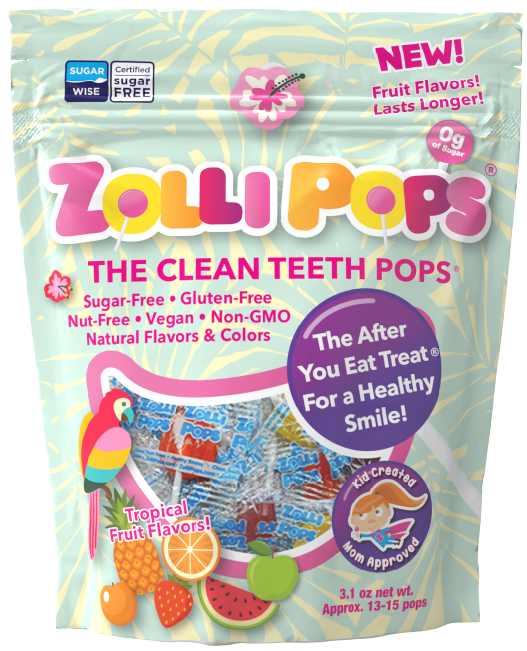 New! Zollipops Tropical 3.1oz Resealable Pouch