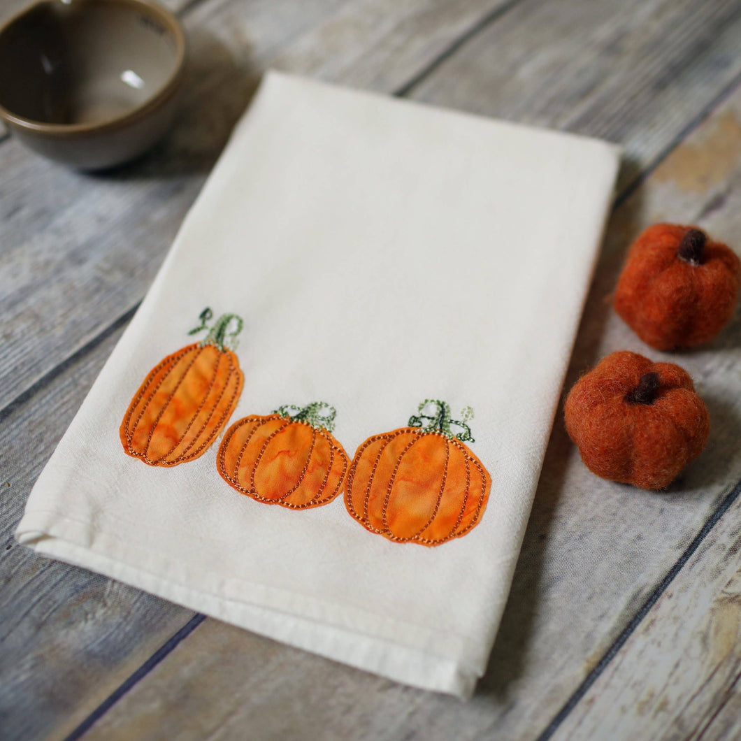 Fall Pumpkin Patch Tea Towel - Embroidered - Halloween Decor