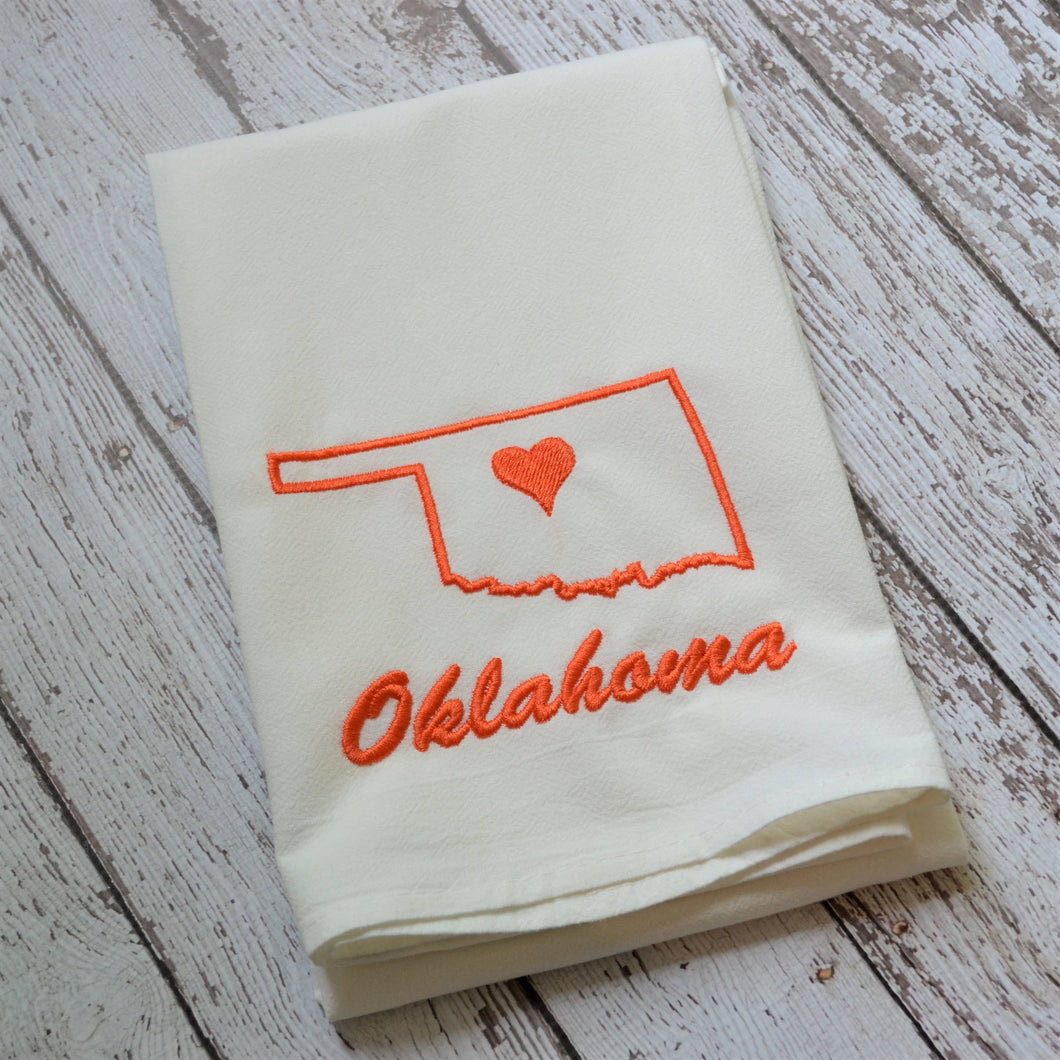 State Tea Towel - Orange - Embroidered Floursack Towel